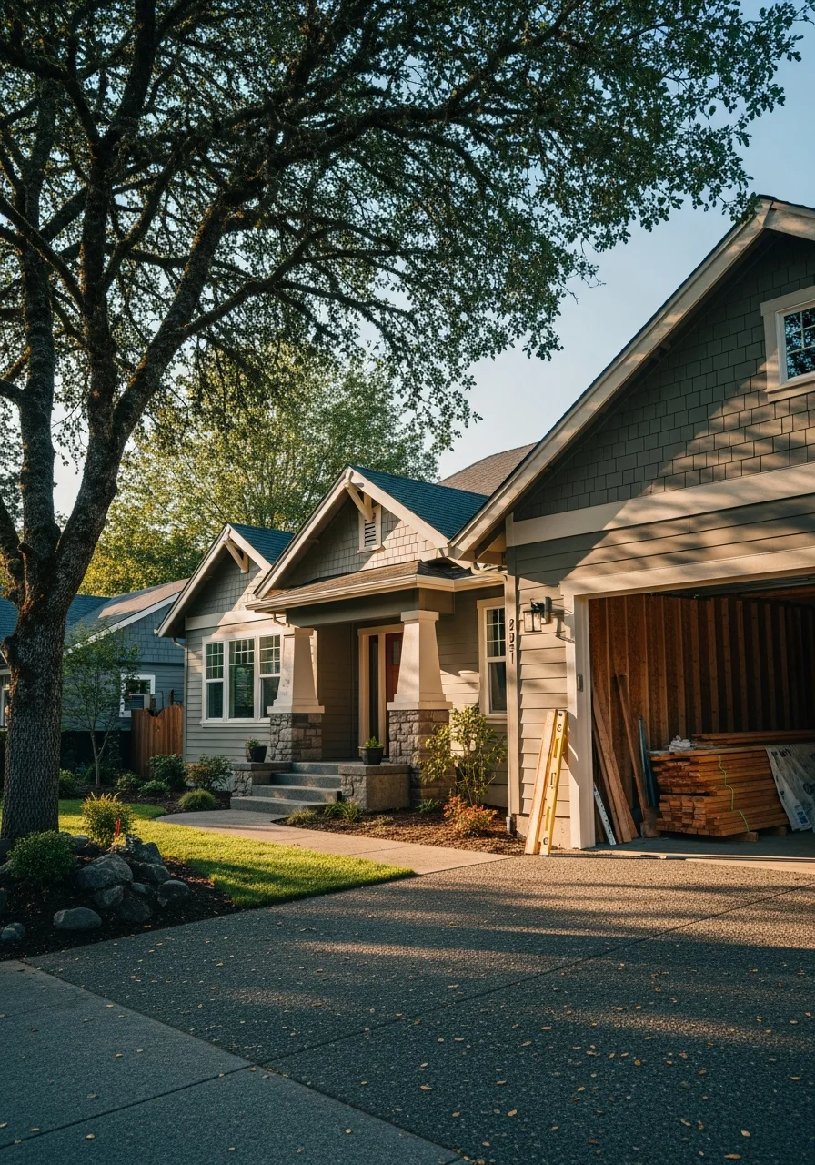 Stayton homeowner and service professional on property in community setting.