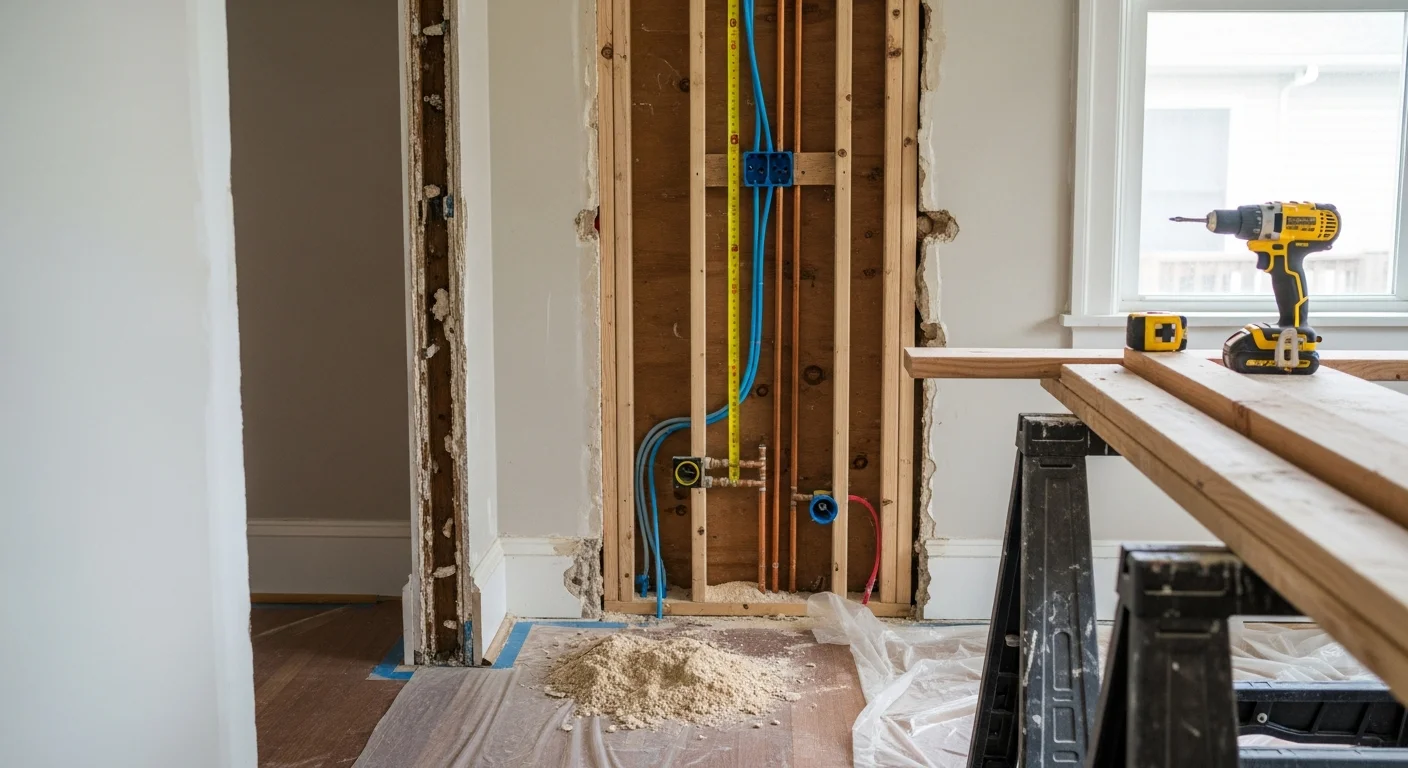 Finished interior remodel inside a Salem, Oregon home showing an open kitchen layout with updated cabinetry and new flooring. Work completed by Blue Collar Construction NW, a general contractor serving the Salem area.